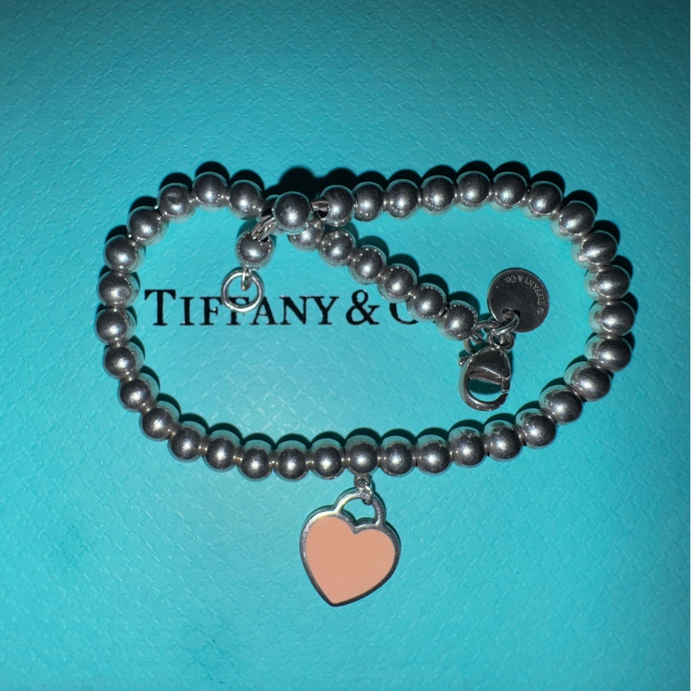 Tiffany & Co. Silver bead bracelet with Pink Heart Charm